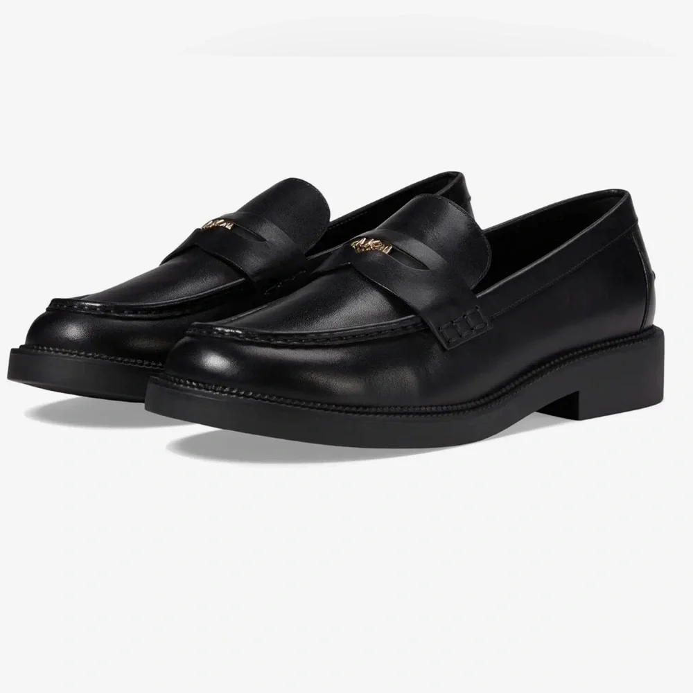 Michael Kors Black Leather Slip-On Loafers - Picture 3 of 5